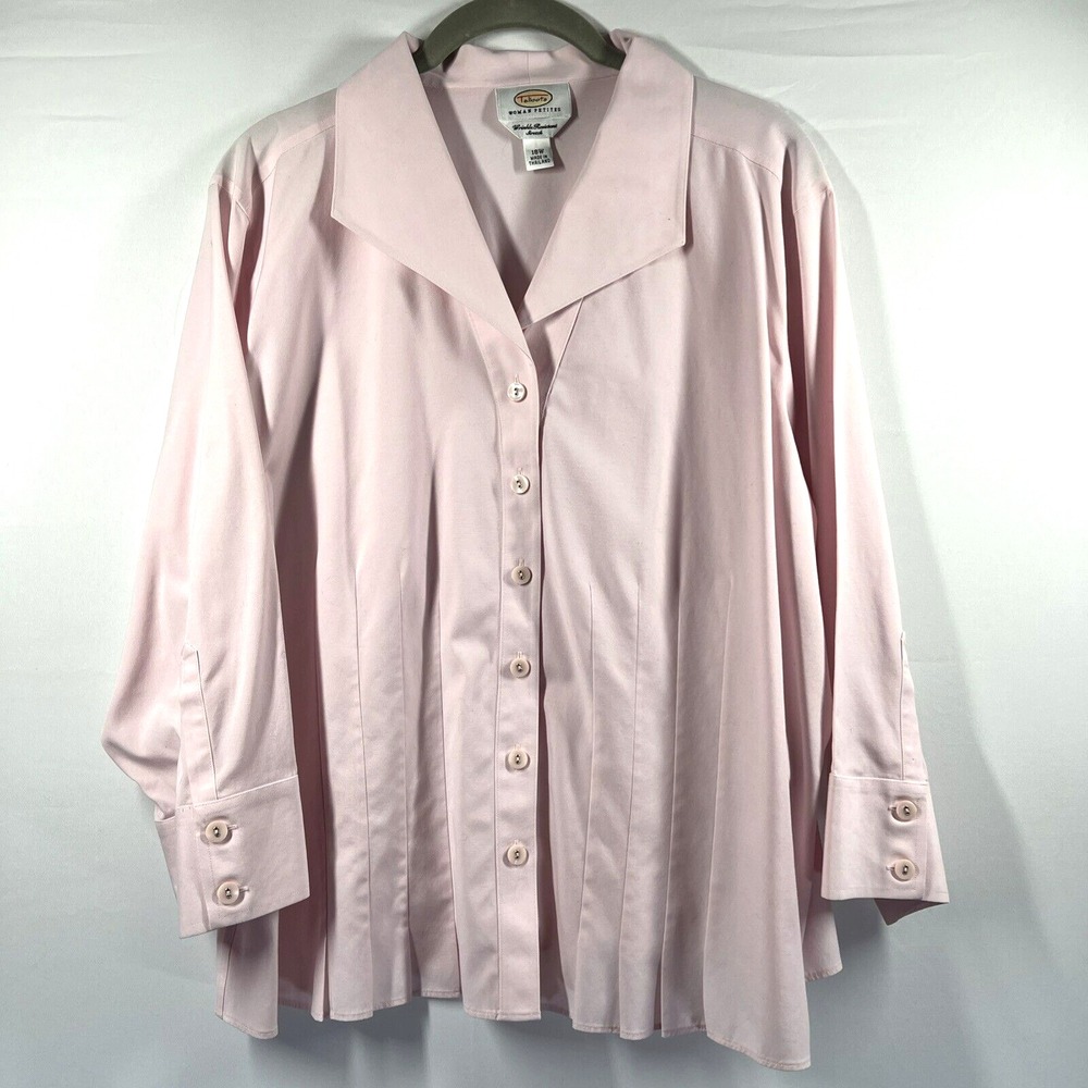 Talbots Blouse Top Size‎ 18W Petite Pink Stretch Long Sleeve Button Up Office